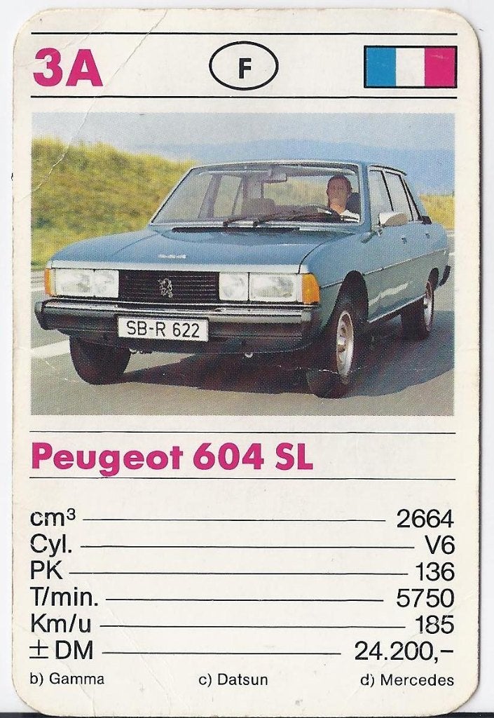 Kw3055 autokaartje peugeot 604 sl ( 3a ), Ophalen of Verzenden, Zo goed als nieuw, Auto's