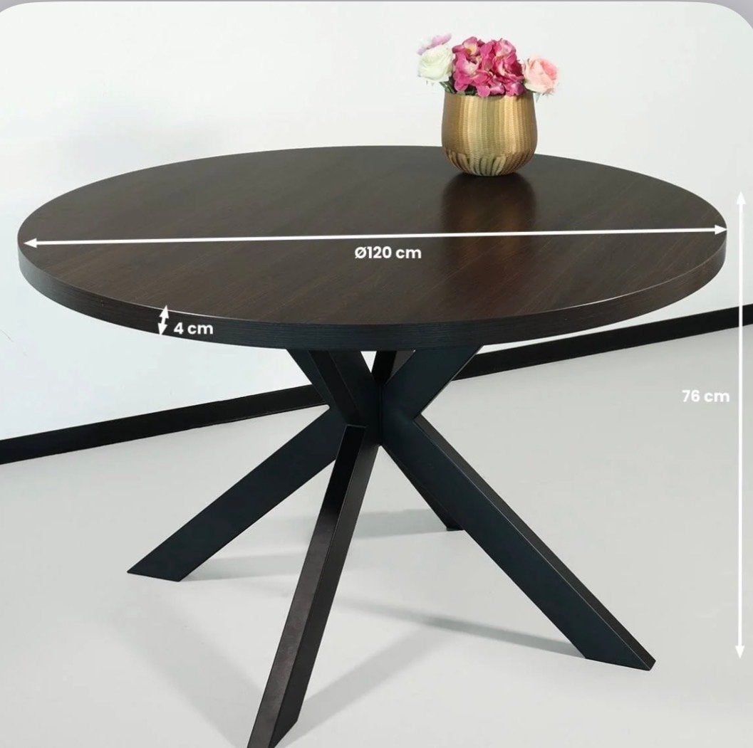 Ronde Eettafel 120cm Donker Walnoot Melamine, Ophalen, 100 tot 150 cm, Rond, Zo goed als nieuw
