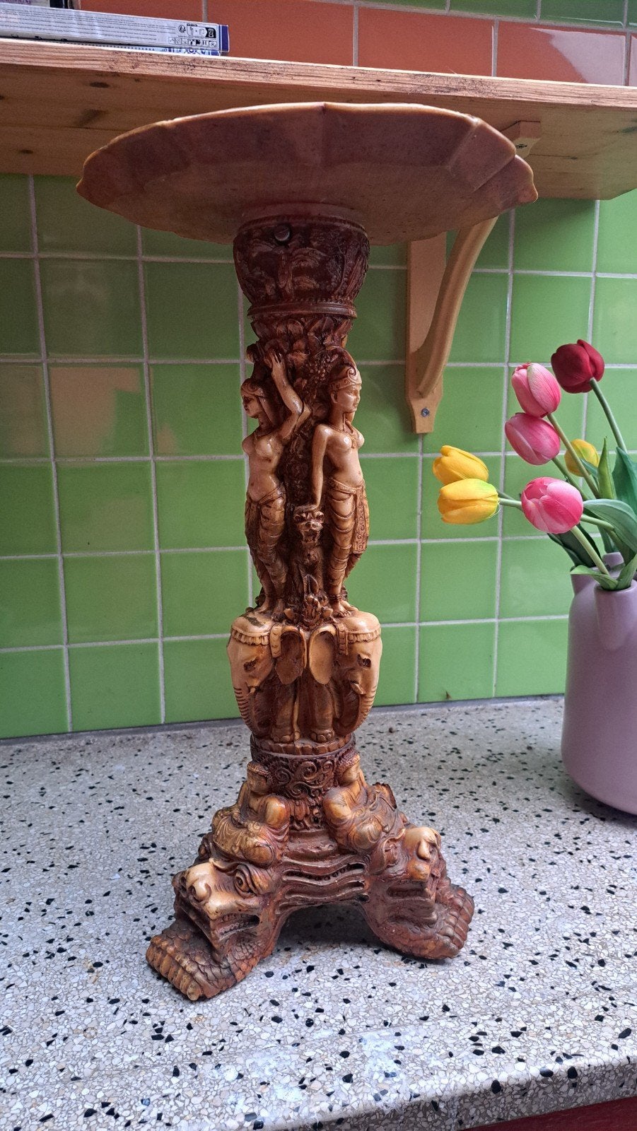 Aziatishe plantenstandaard van ivorine, Huis en Inrichting, Woonaccessoires | Zuilen en Pilaren, Ophalen of Verzenden