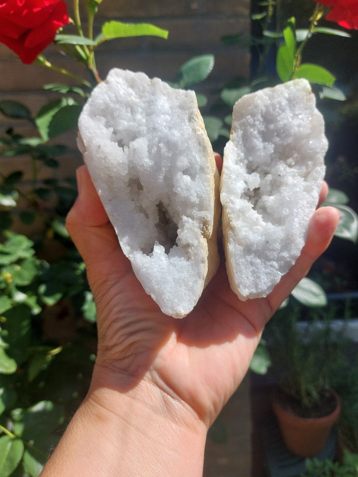 Kwarts Geode Paartje uit Marokko - Grillige Kristallen, Verzamelen, Mineralen en Fossielen, Ophalen of Verzenden, Mineraal
