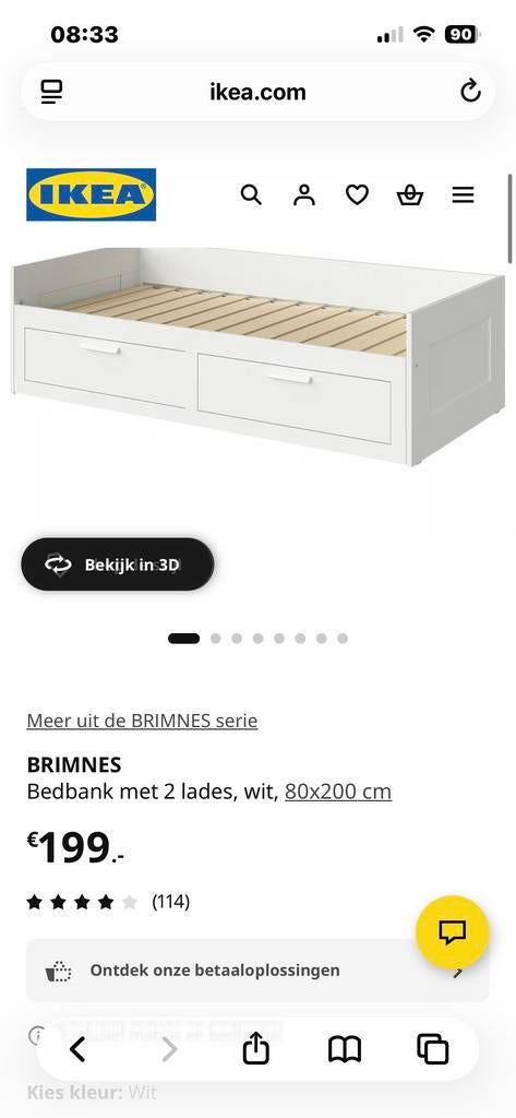 IKEA BRIMNES Bedbank met 2 lades, wit, 80x200 cm, Ophalen of Verzenden, Zo goed als nieuw