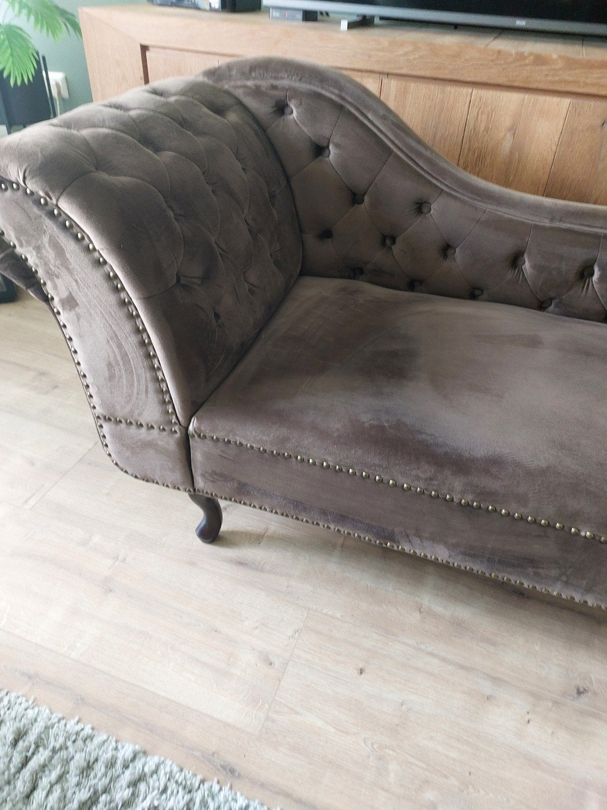 Chaise longue kunstsuède bruin., Ophalen, Zo goed als nieuw, Eenpersoons, Minder dan 150 cm