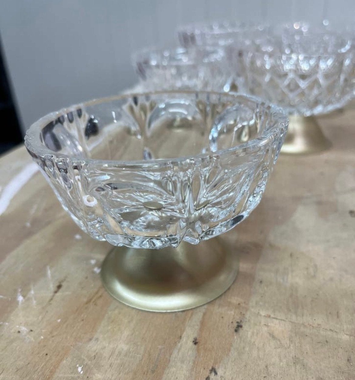 Glazen schaaltjes met gouden voet 11 st. Bruiloft decoratie, Ophalen