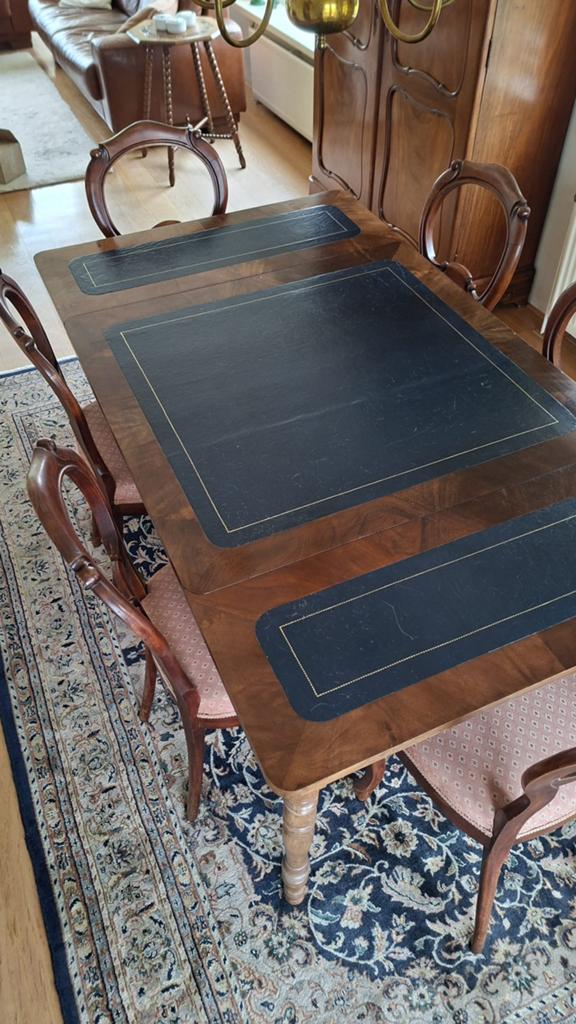 Antieke tafel, blad met leer ingelegd, Ophalen