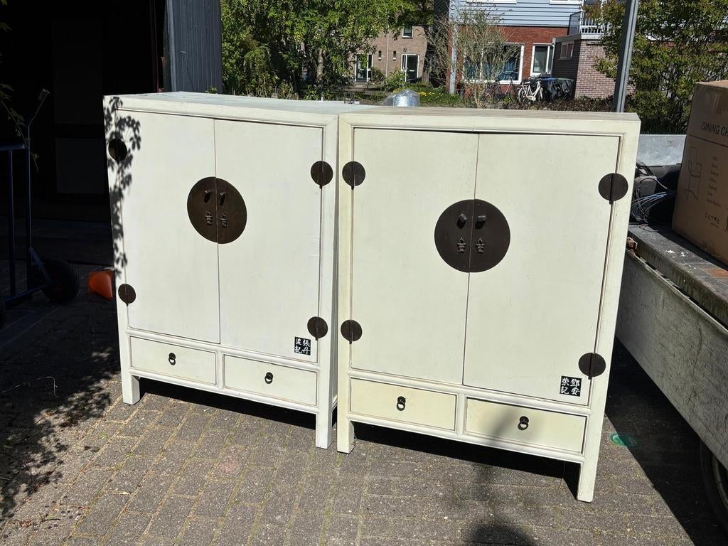 Chinese bruidskast - Crèmewit met messing beslag, Huis en Inrichting, Kasten | Kledingkasten, Ophalen, 25 tot 50 cm, 50 tot 100 cm