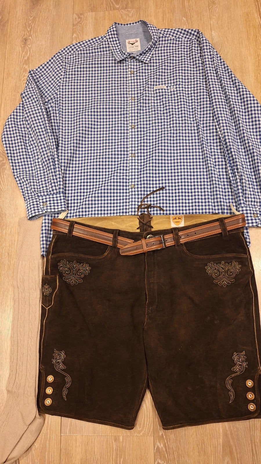 Lederhose 60 overhemd kousen oktoberfeest, Ophalen, Gedragen, Maddox, Overhemd