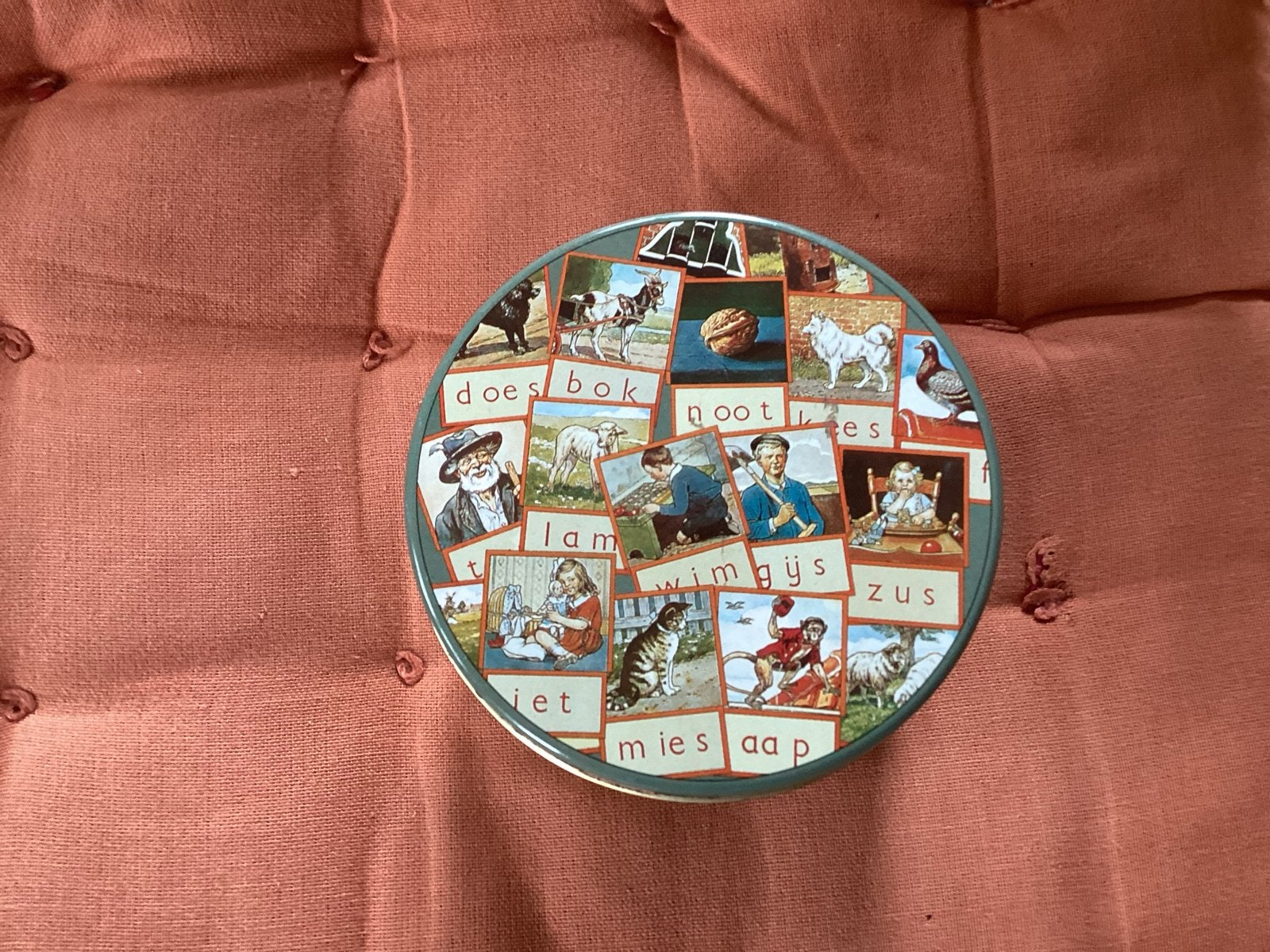 Vintage Aap, Noot, Mies blik - Educatief en Decoratief, Verzamelen, Blikken, Ophalen, Gebruikt, Koek(jes), Overige merken