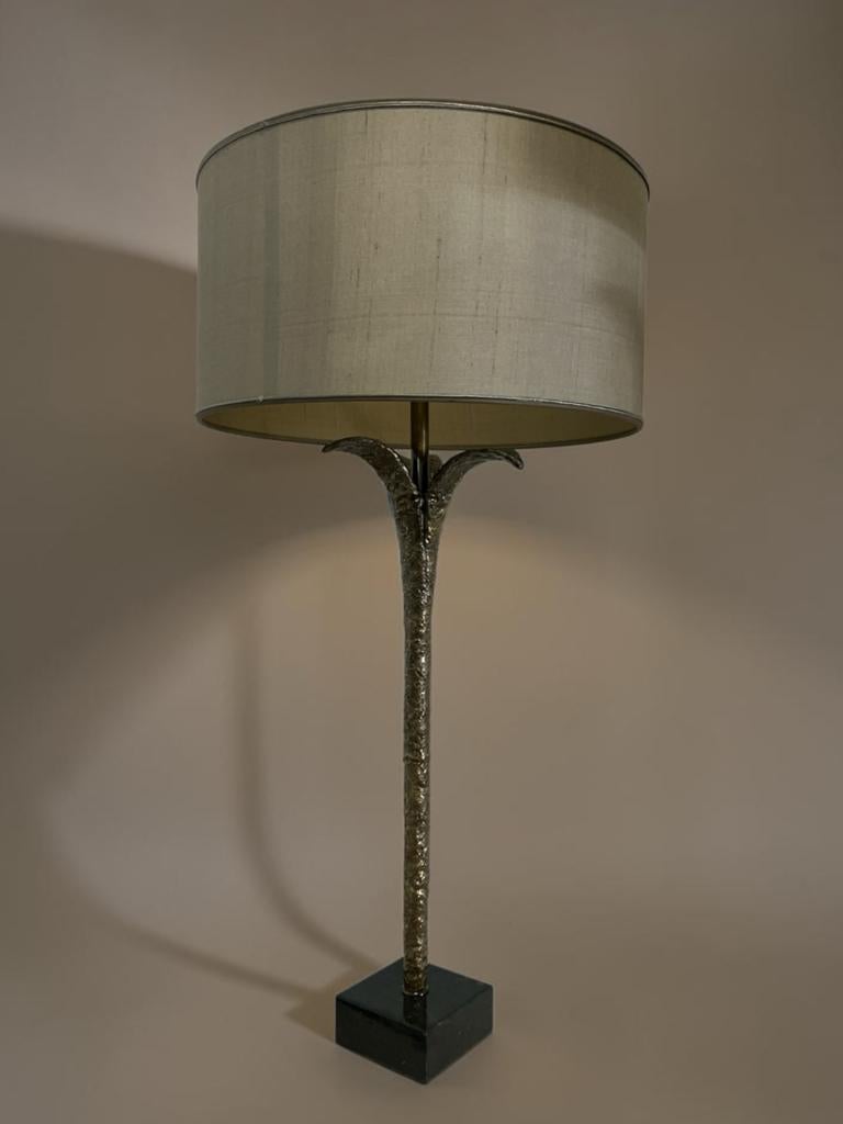Vintage  Bronzen gesmede lamp  met Marmeren Voet - Lumiëre, Ophalen, Gebruikt, Lumiëre, Huysmans