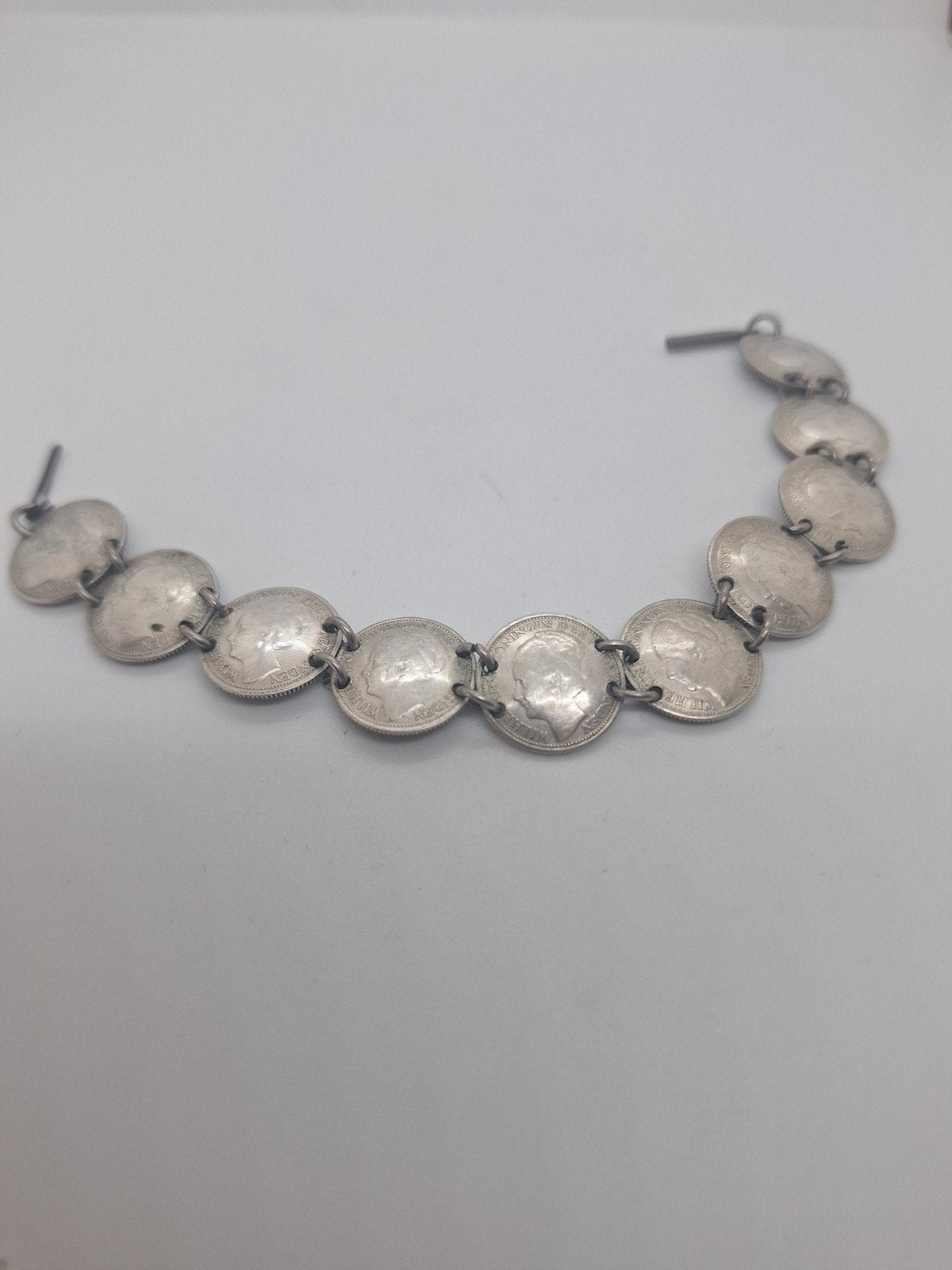 Zilveren dubbeltjes armband - Stil Verzet WOII Wilhelmina, Ophalen of Verzenden, Zilver, Zilver