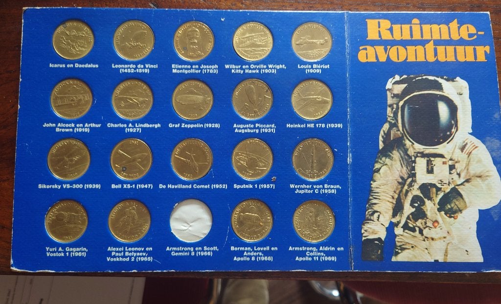Thema munten ruimtevaart Shell, Postzegels en Munten, Penningen en Medailles, Ophalen of Verzenden, Overige materialen, Nederland