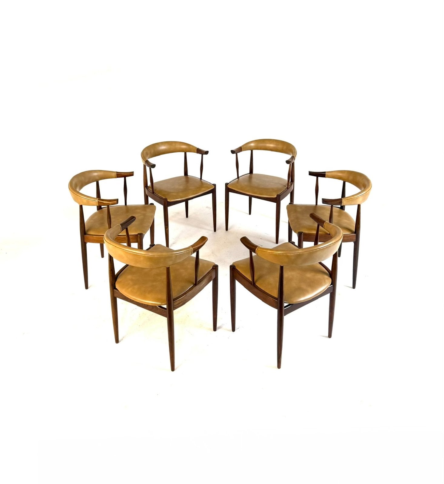 6x vintage ‘Cowhorn’ eetkamerstoel, Johannes andersen ‘60, Johannes Andersen, Johannes Andersen, Hout, Ophalen of Verzenden