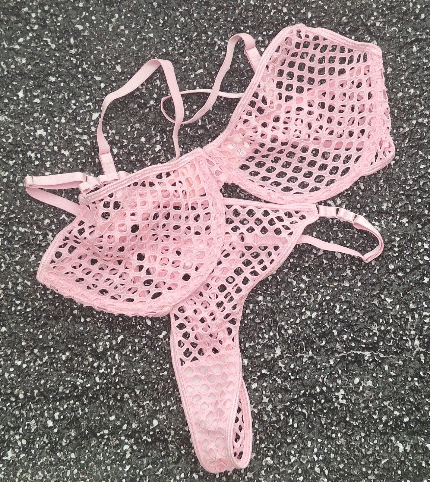 Supersexy roze nieuw visnet-setje maat M t/m XL, Verzenden, Roze