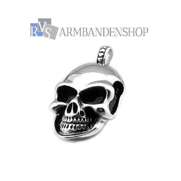 Rvs skull hanger doodskop biker plus ketting biker sieraad, Verzenden, Nieuw, Zilver, Overige materialen