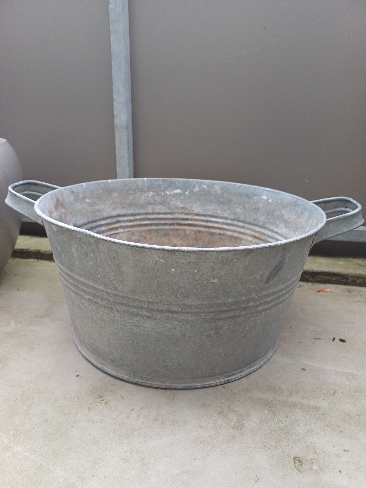 zinken plantenbak met handvatten, Ophalen, Gebruikt, 40 cm of meer, Rond