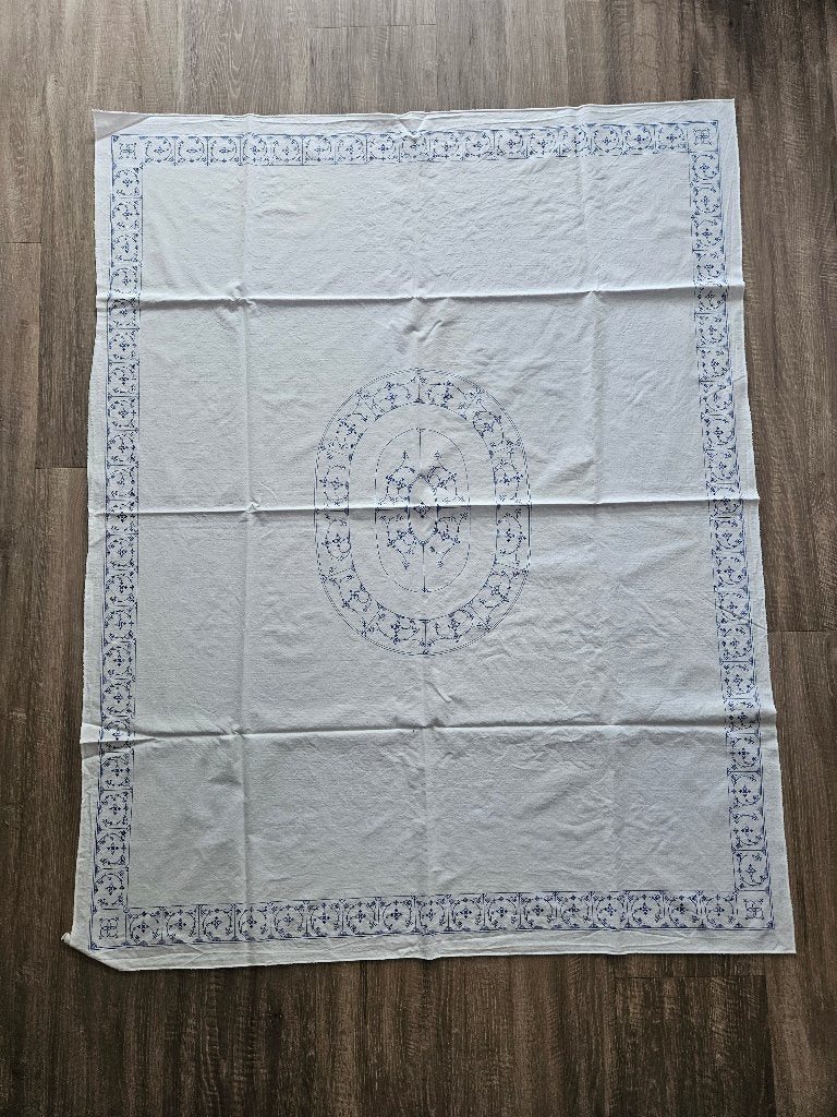Tafelkleed tafellaken katoen Saks Saksisch brocante blauwwit, Ophalen of Verzenden, Zo goed als nieuw, Katoen, Overige kleuren
