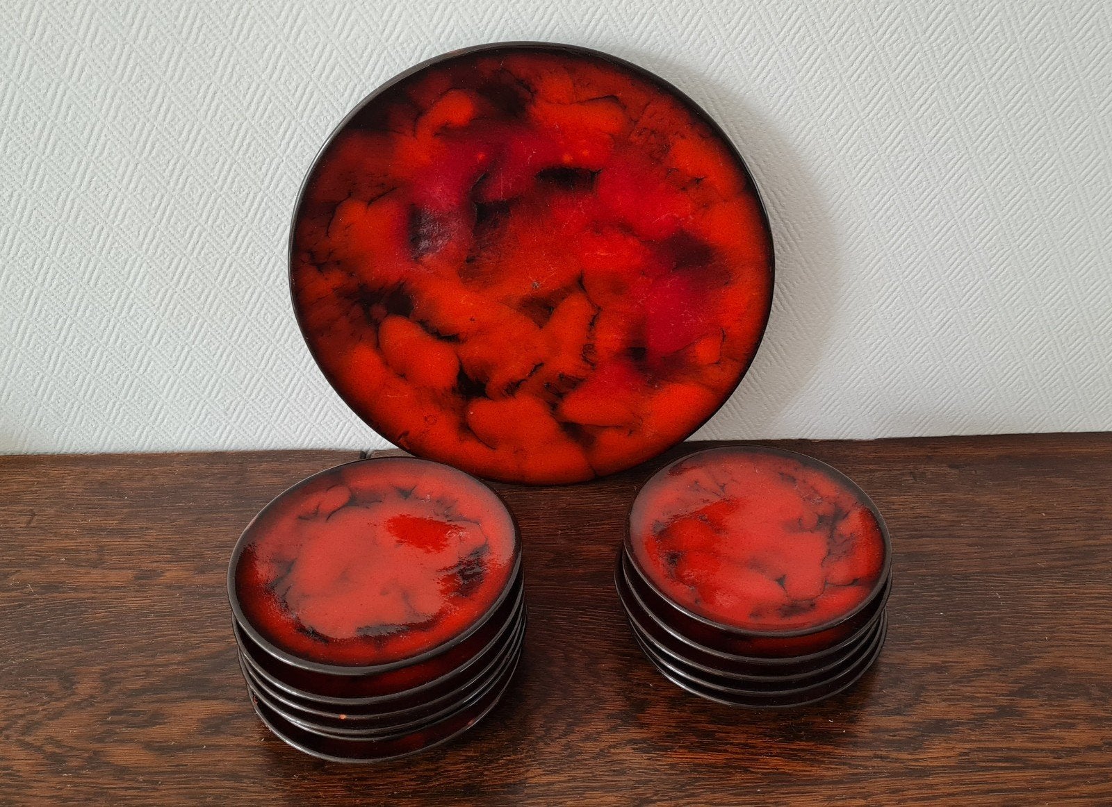 Vintage fat lava (taart)servies Deens design, Keramiek, Ophalen of Verzenden, Zo goed als nieuw, Bord(en)