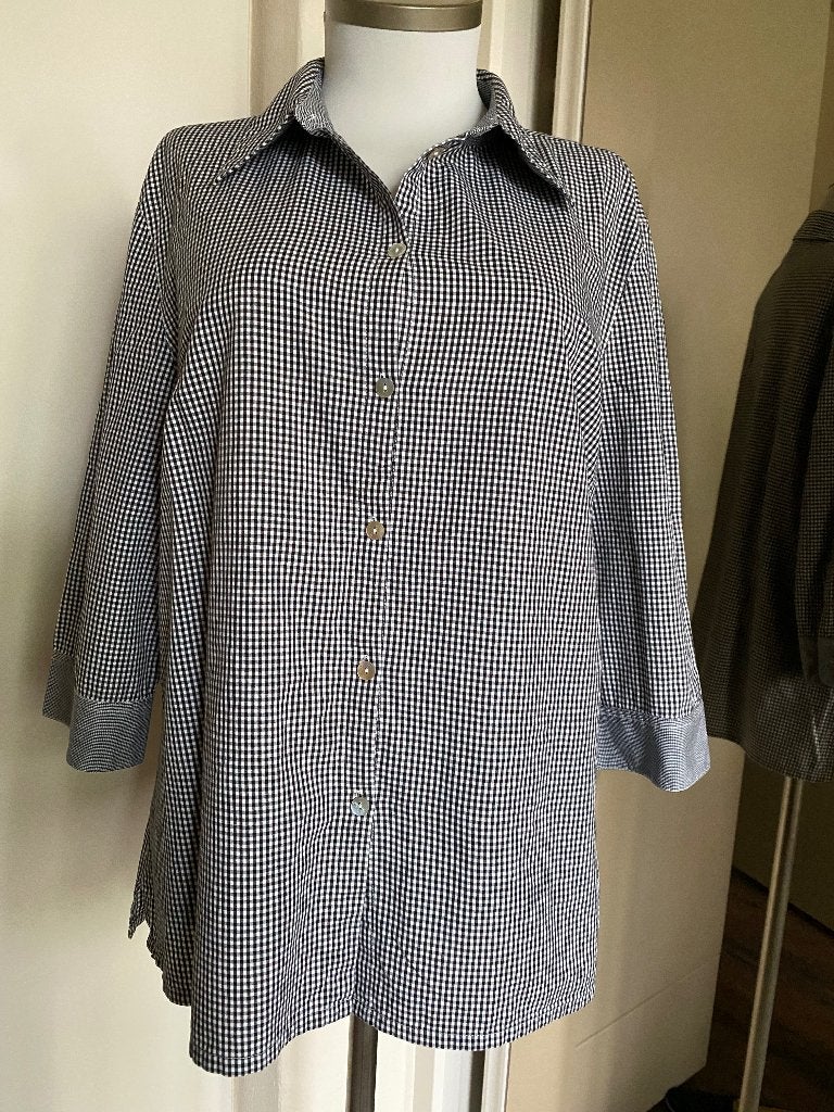 blouse Peter Hahn 44 blauw/wit, Kleding | Dames, Blouses en Tunieken, Blauw, Maat 42/44 (L), Ophalen of Verzenden, Zo goed als nieuw