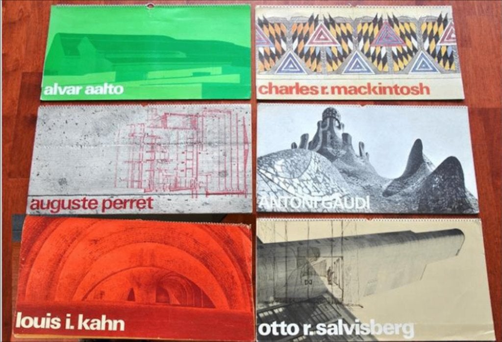 6 oude Architectuur kalenders o.a. Gaudi Aalto Mackintosh, Ophalen of Verzenden, Gelezen, Architectuur algemeen