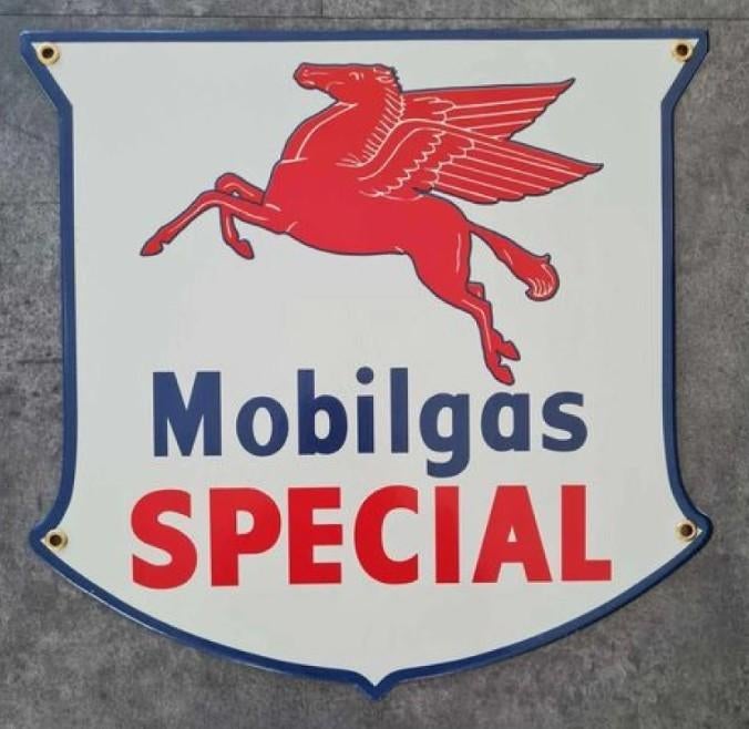 Mobilgas emaillen reclame bord benzinepomp decoratie, Ophalen of Verzenden, Gebruikt, Reclamebord