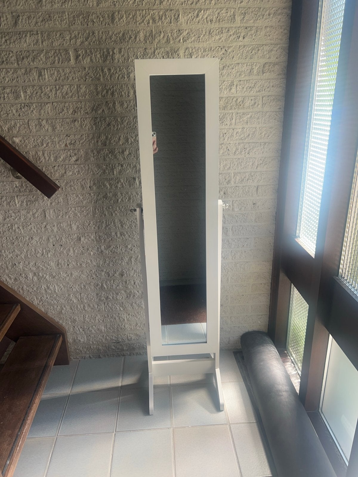 Witte Passpiegel met Sieradenkast, Ophalen, Minder dan 50 cm, Gebruikt, 150 tot 200 cm