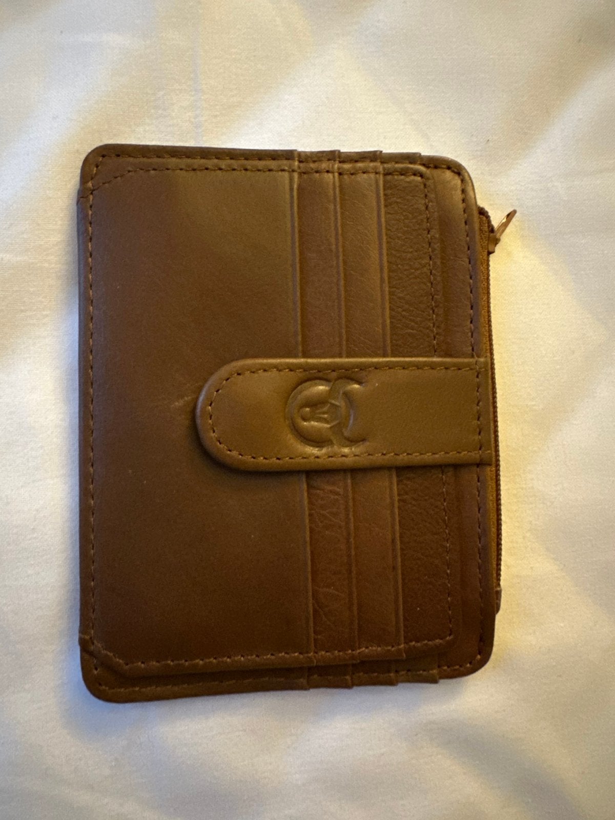 Brown Leather Card Holder with Bull Emblem, Ophalen of Verzenden, Zo goed als nieuw, Bruin