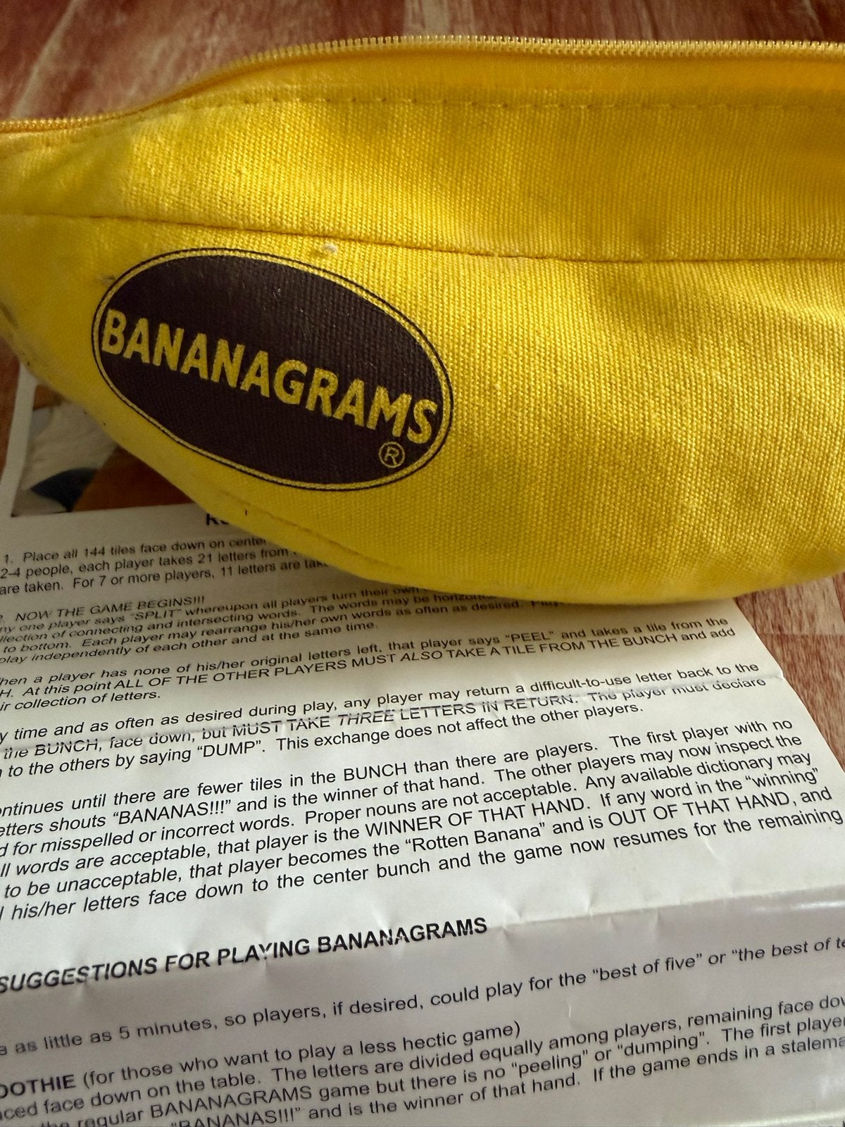 Bananagrams woordspel in bananentasje, Een of twee spelers, Ophalen of Verzenden, Gebruikt