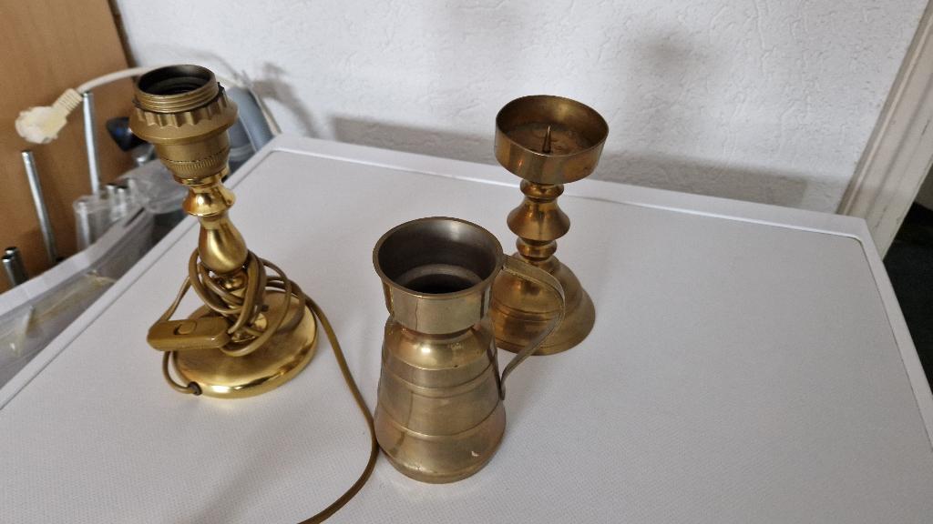antieke koperen kan-kandelaar en lampenvoet, Antiek en Kunst, Ophalen of Verzenden, Koper