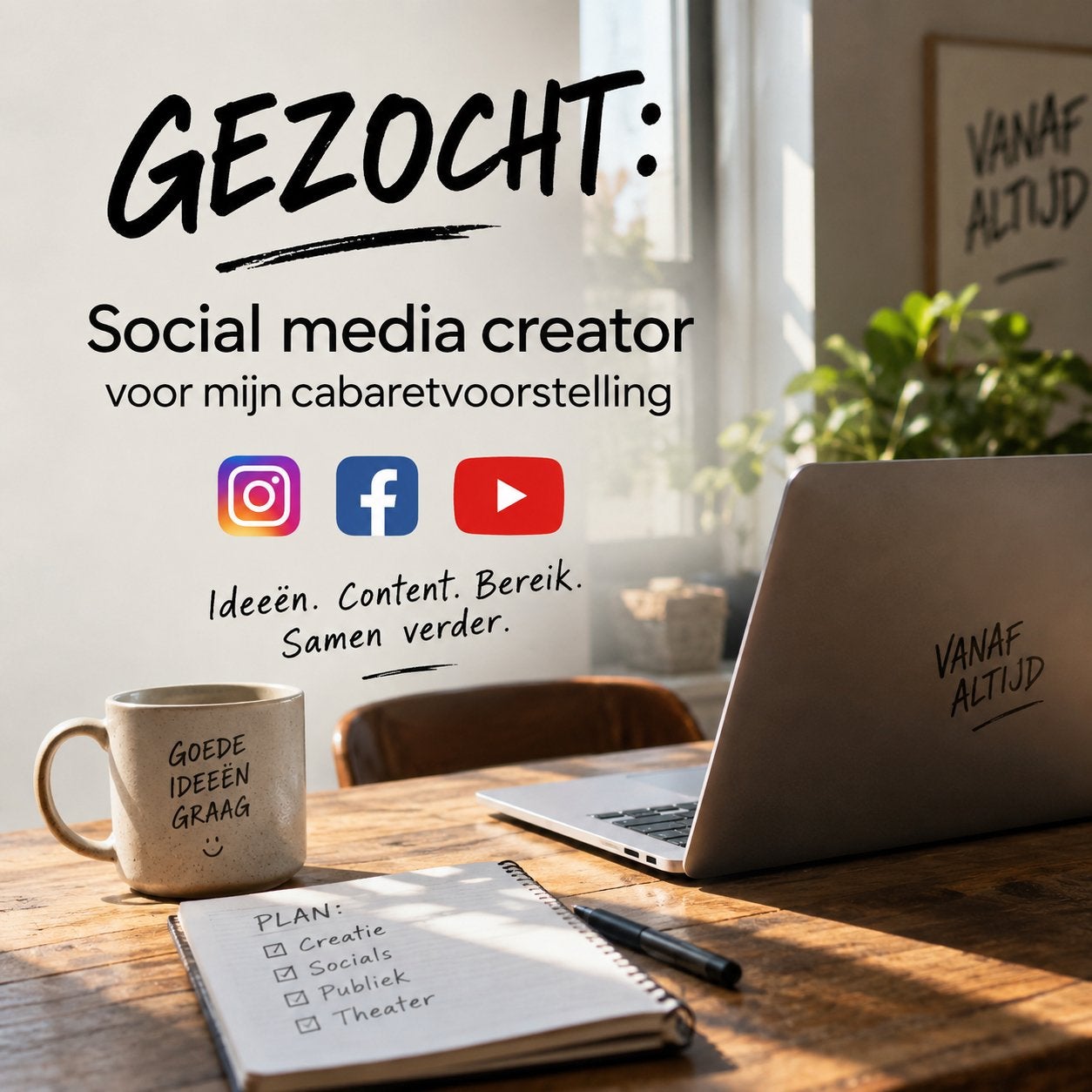 Social media creator cabaretvoorstelling gezocht!, Vacatures, Overige niveaus, Starter, Overige vormen