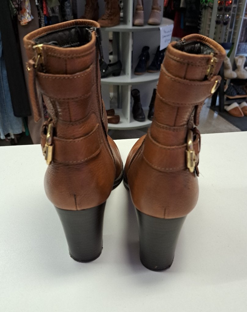 Carmens cognac leren enkellaarsjes gouden gespen mt 41 49783, Bruin, ., Lage of Enkellaarzen, Ophalen of Verzenden