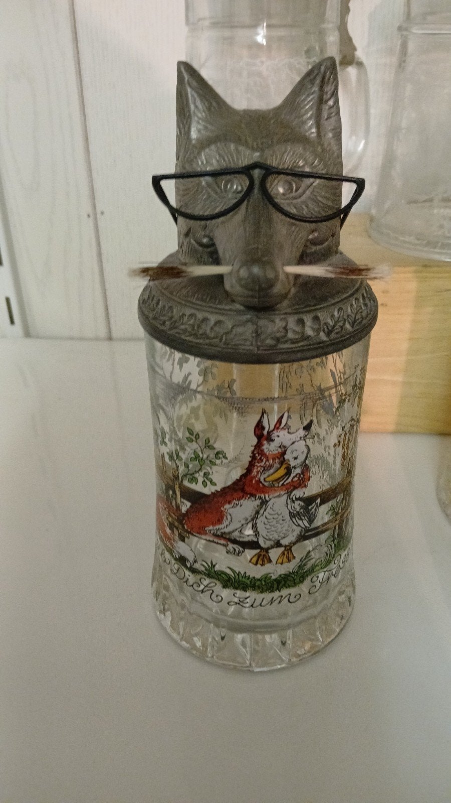 Vintage Duitse Bierpul met Vos en Bril - Uniek Verzamelstuk, Antiek en Kunst, Ophalen of Verzenden