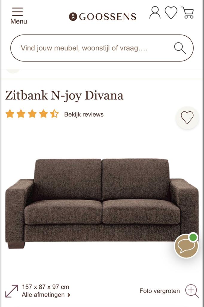 Goossens N-Joy Divana 2-zits bank, Huis en Inrichting, Banken | Bankstellen, Ophalen, 150 tot 200 cm, Tweepersoons, 75 tot 100 cm