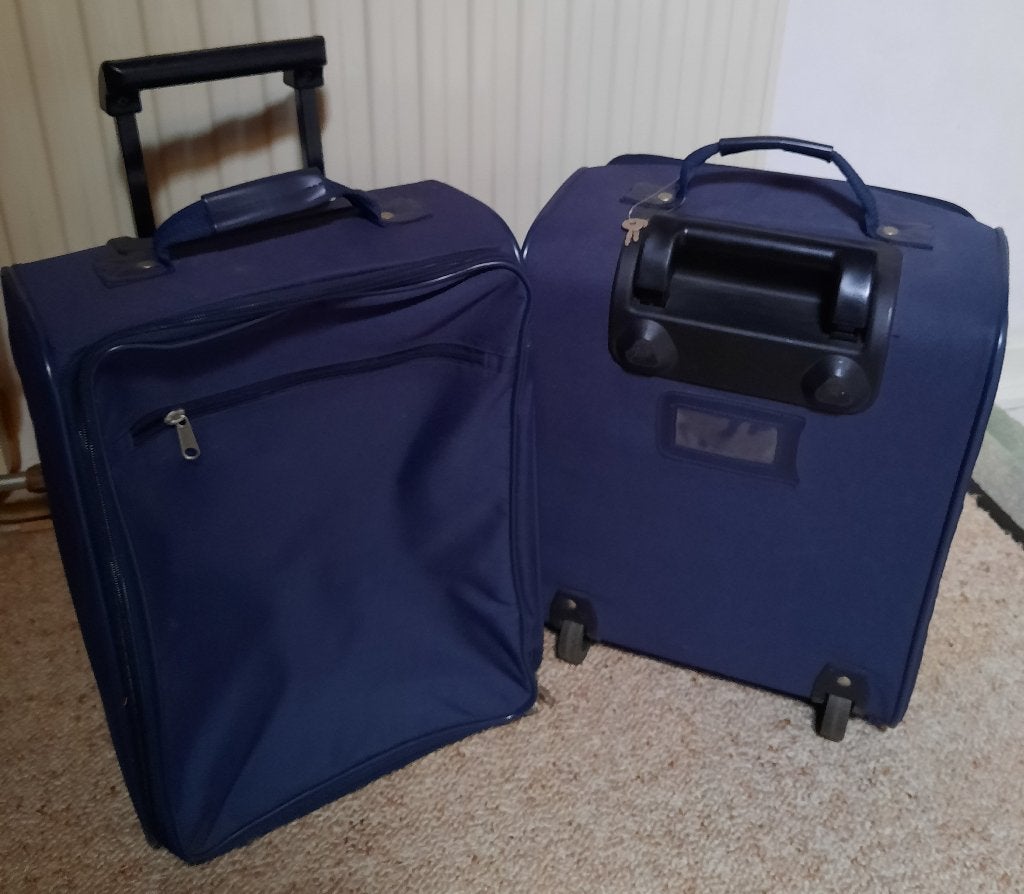 Set van 2 kleine blauwe reistrolley's, Sieraden, Tassen en Uiterlijk, Koffers, Ophalen, Wieltjes, 50 tot 60 cm, Hard kunststof