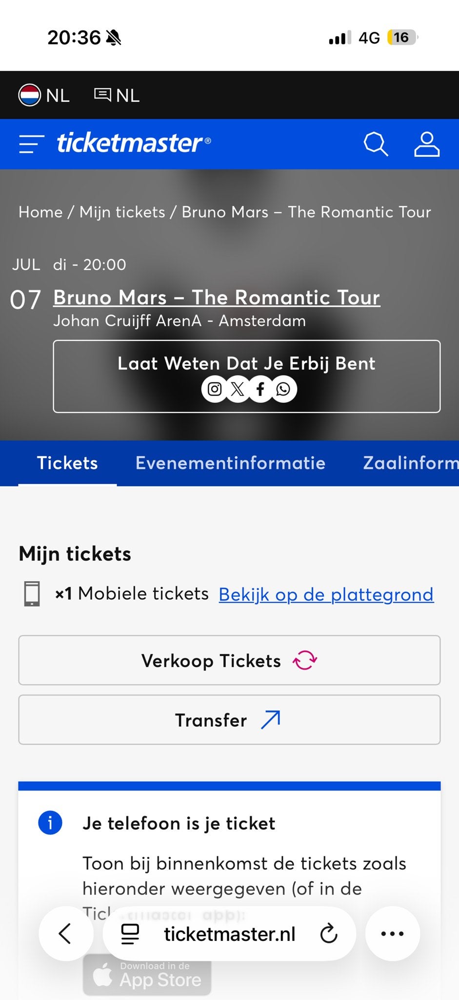 Bruno Mars 7 Juli Golden Circle Ticket The Romantic Tour, Eén persoon, Juli