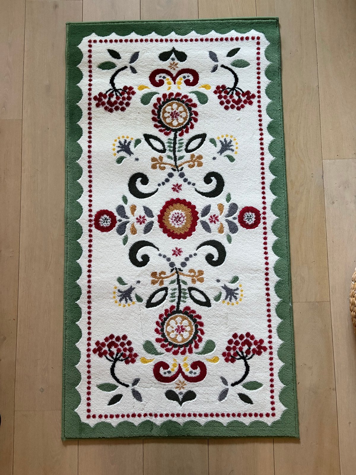 IKEA ÅKERKULLA Vloerkleed 80x150 cm Bloemenpatroon, Ophalen, 100 tot 150 cm, Wit, 50 tot 100 cm