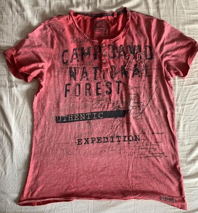 Rood shirt, T-shirt; L; 1963 Camp David Authentic Expedition, Ophalen of Verzenden, Zo goed als nieuw, Maat 52/54 (L), Rood