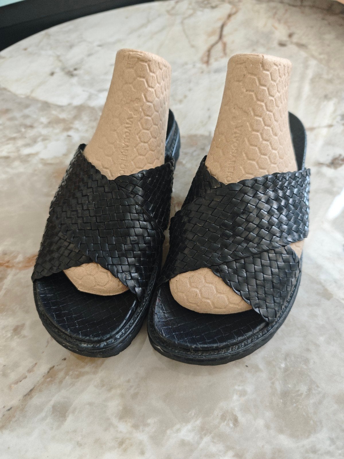 SHABBIES Amsterdam zwart gevlochten leer sandalen mt 37, Shabbies Amsterdam, Zwart, Zo goed als nieuw, Sandalen of Muiltjes