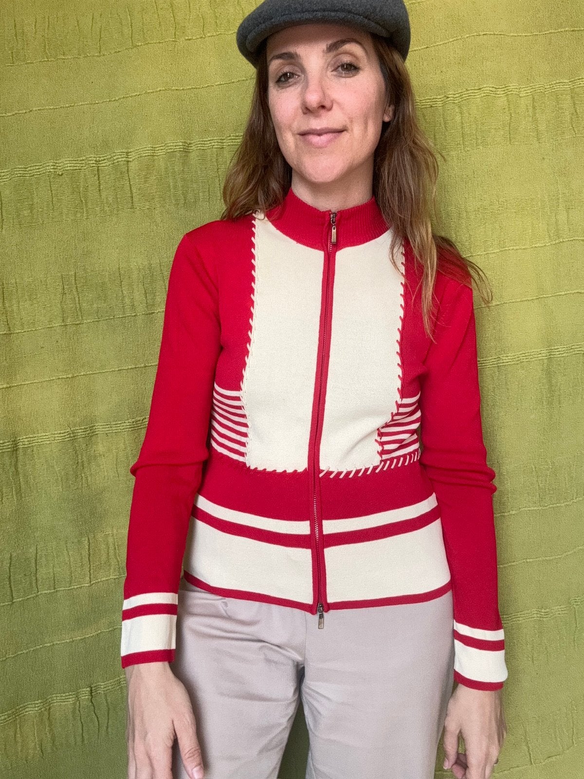 Vintage vest / vestje - rood / creme - 36/S/small, Hgv, Hgv, Ophalen of Verzenden, Maat 36 (S)