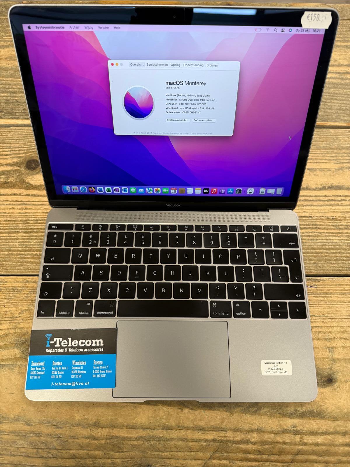 Macbook retina 12 inch early 2016 256 GB + garantie, MacBook Pro, 2 tot 3 Ghz, 13 inch, Ophalen of Verzenden