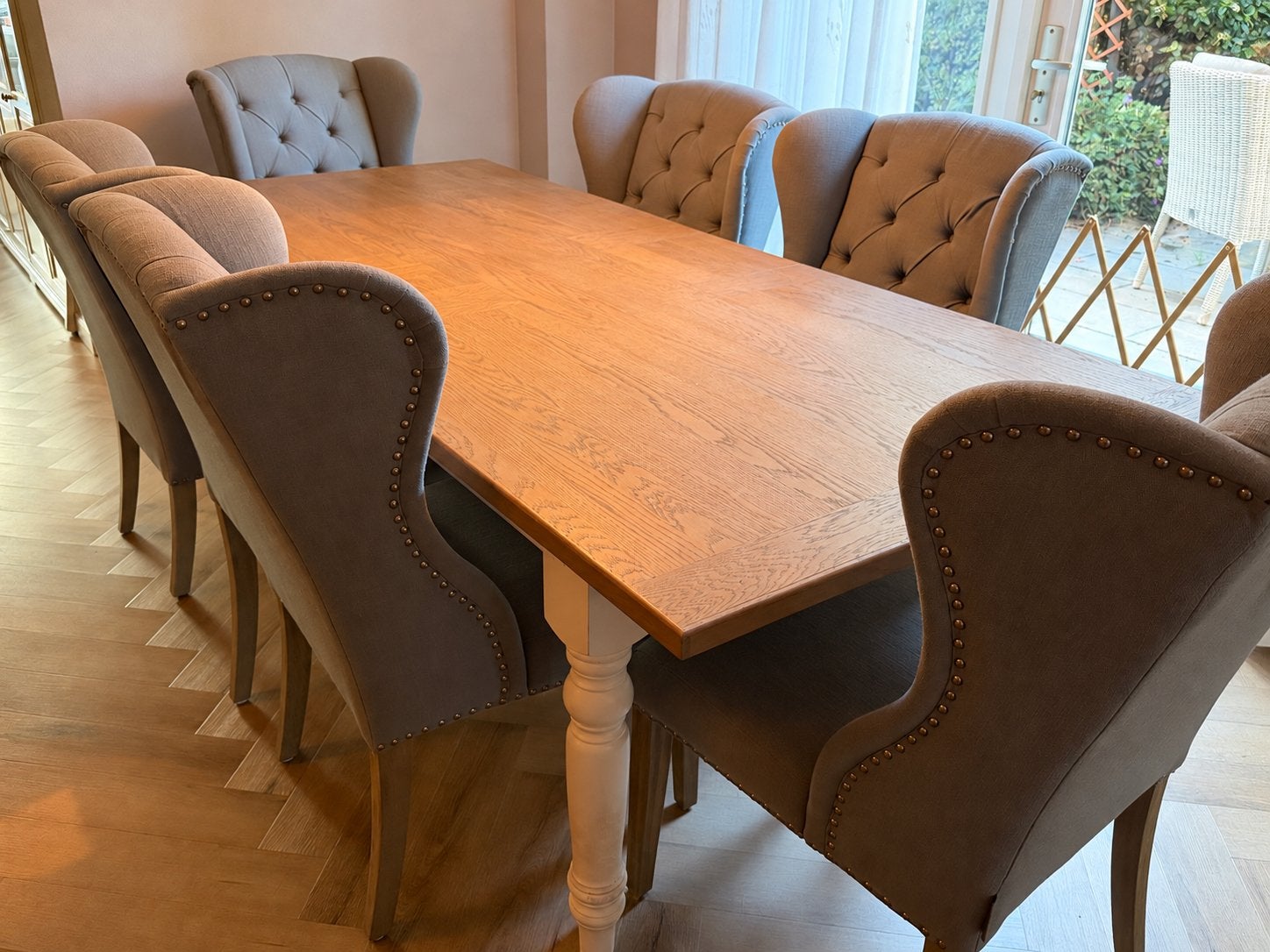 Richmond Eettafel met 6 stoelen - Uitschuifbaar, Ophalen, Gebruikt, 200 cm of meer, Vijf personen of meer