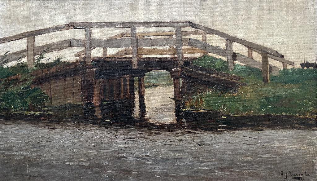 Adrianus Johannes Zwart (1903-1981) - Brug in polder, Antiek en Kunst, Kunst | Schilderijen | Klassiek, Ophalen of Verzenden