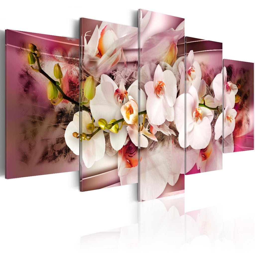 154 Roze Wit Orchidee 5 Luik Canvas Schilderij 200x100 Nieuw, Ophalen of Verzenden, Bloemen