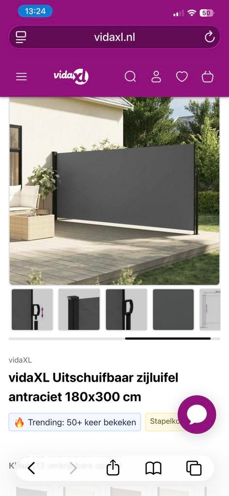 vidaXL Uitschuifbaar zijluifel antraciet 180x300 cm, Tuin en Terras, Tuinschermen, Ophalen, 200 cm of meer, 150 tot 200 cm, Nieuw