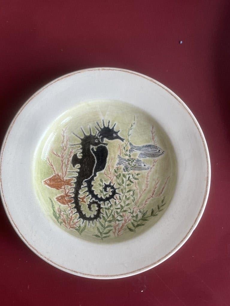 Mooi vintage wandbordje van zeepaardjes, vissen en algen, Ophalen of Verzenden