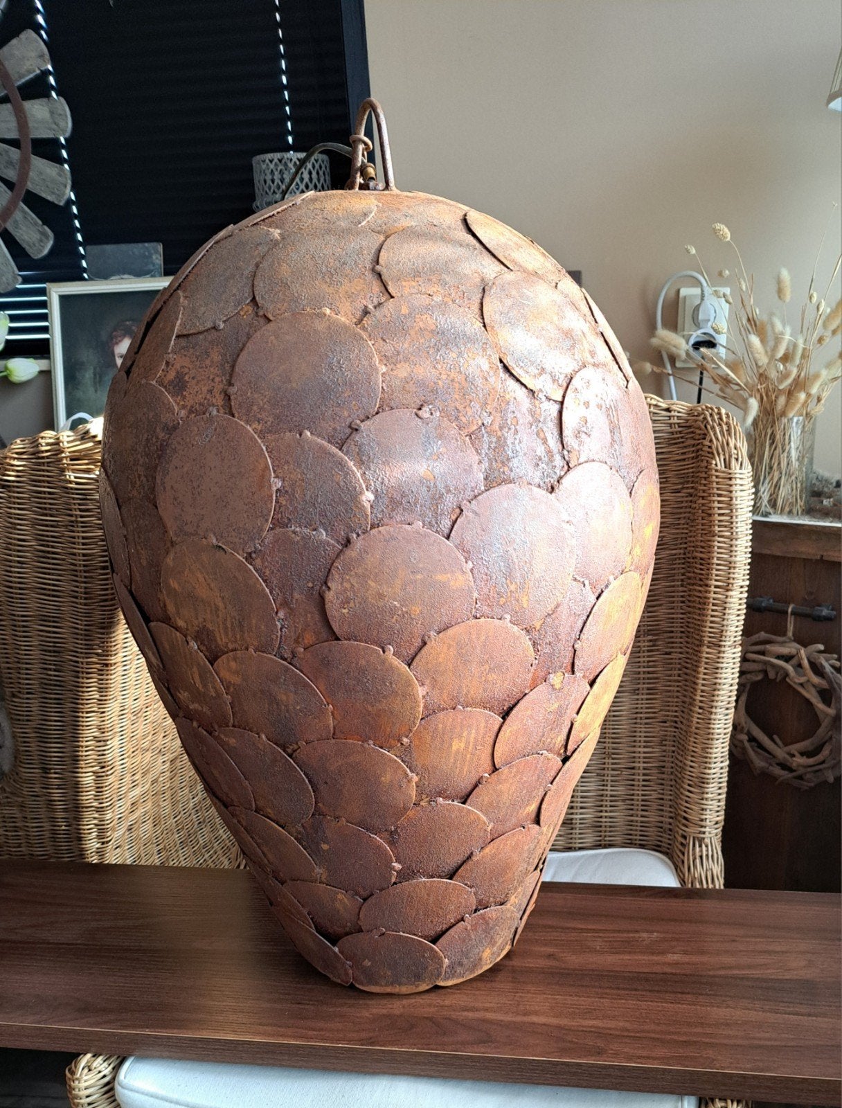 Prachtige druppelvormige schijfjeslamp, roestkleurig metaal, Ophalen
