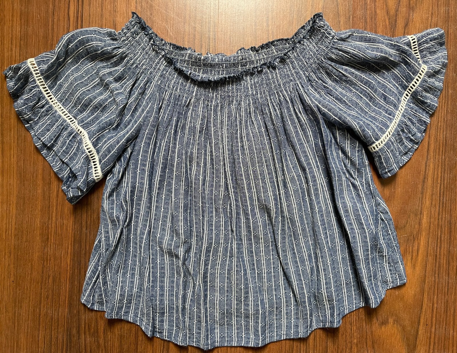 Off shoulder top gestreept, S, Blauw, Ophalen of Verzenden, Zo goed als nieuw, Korte mouw