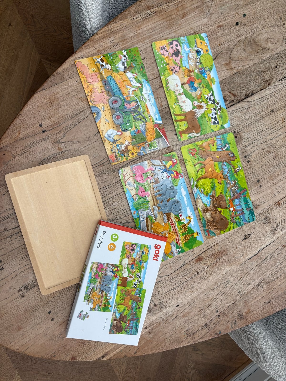 Goki houten puzzels - Dieren (4 stuks), Ophalen, 2 tot 4 jaar, Gebruikt, 10 tot 50 stukjes