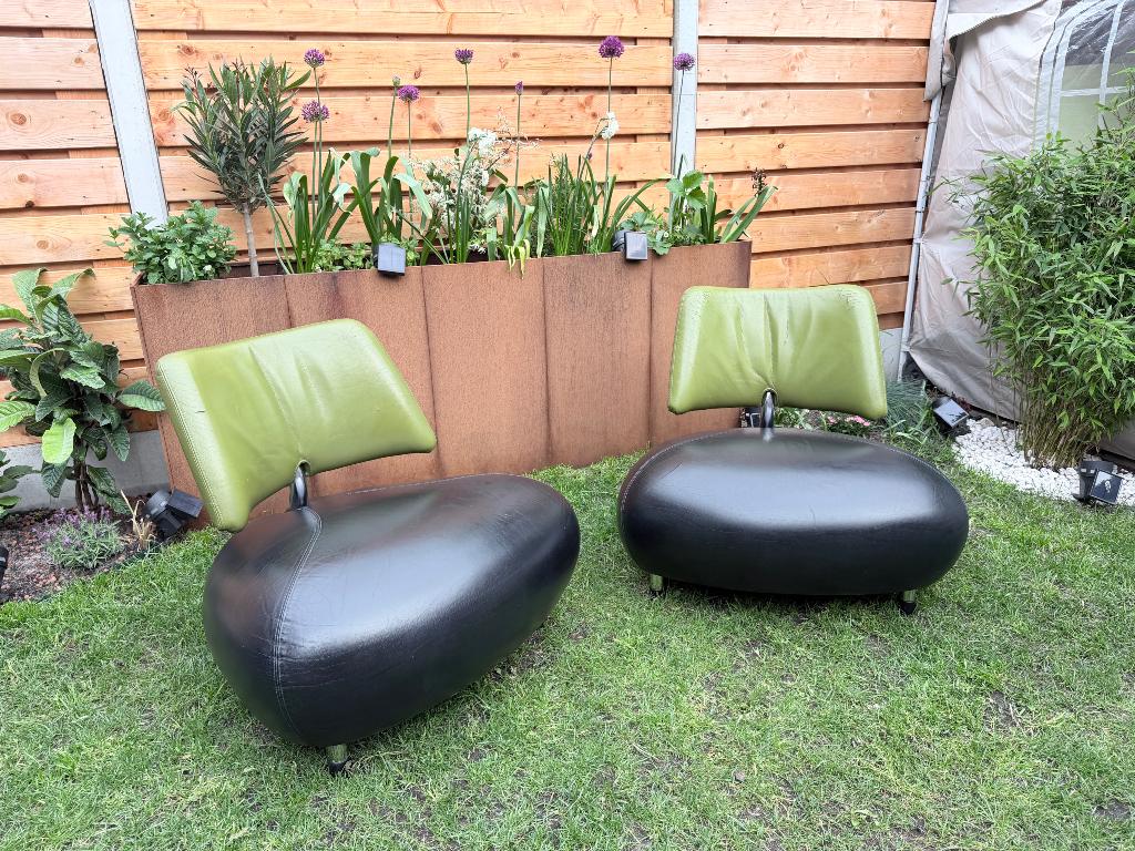 2 Originele Leolux Pallone "Pa" fauteuils - Designicoon, Ophalen, Gebruikt, 75 tot 100 cm, Leer