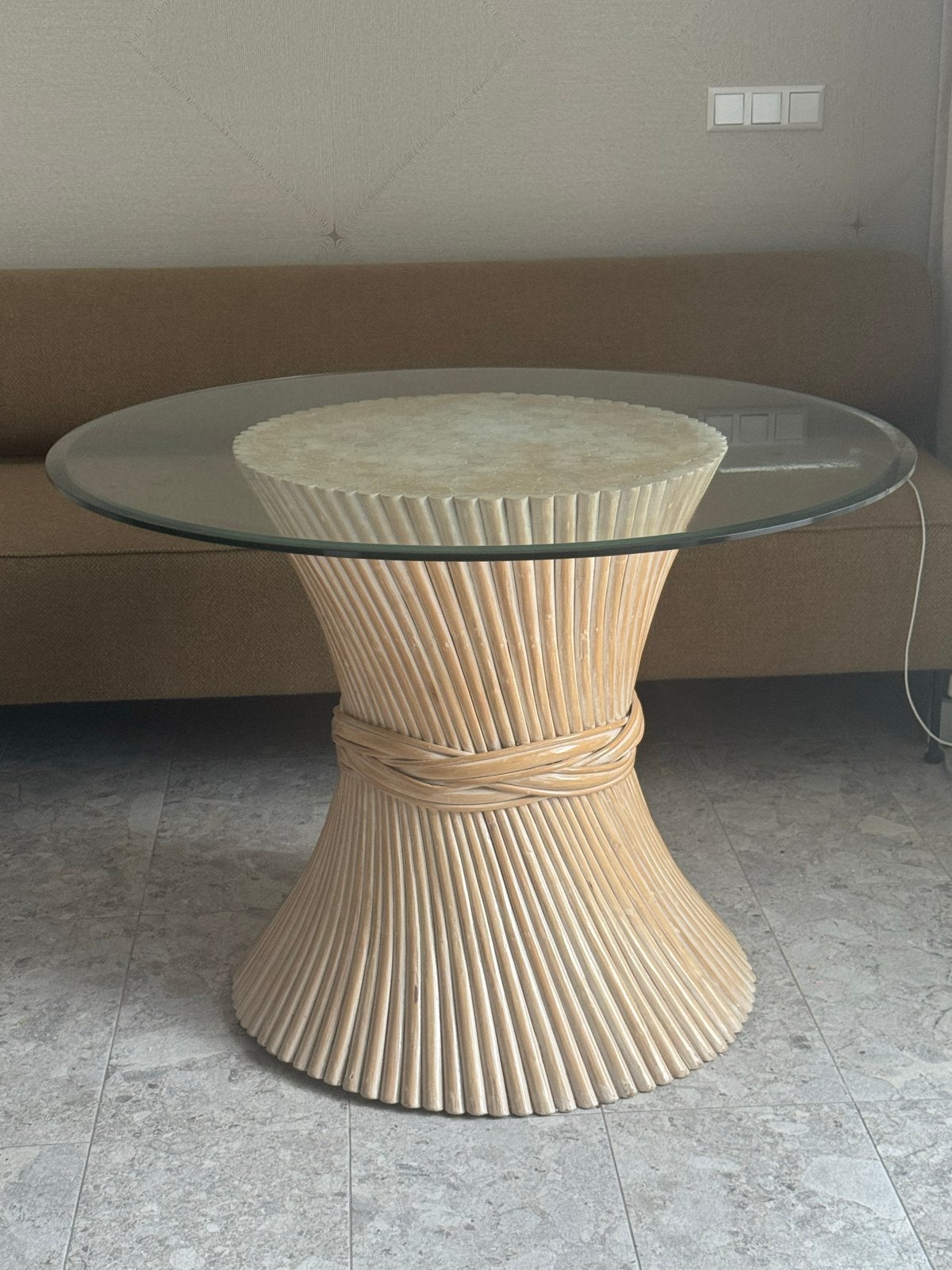 Vivai del Sud Crespi eettafel bamboe/glas, dia 105cm, Ophalen, Gebruikt, 100 tot 150 cm, Rond