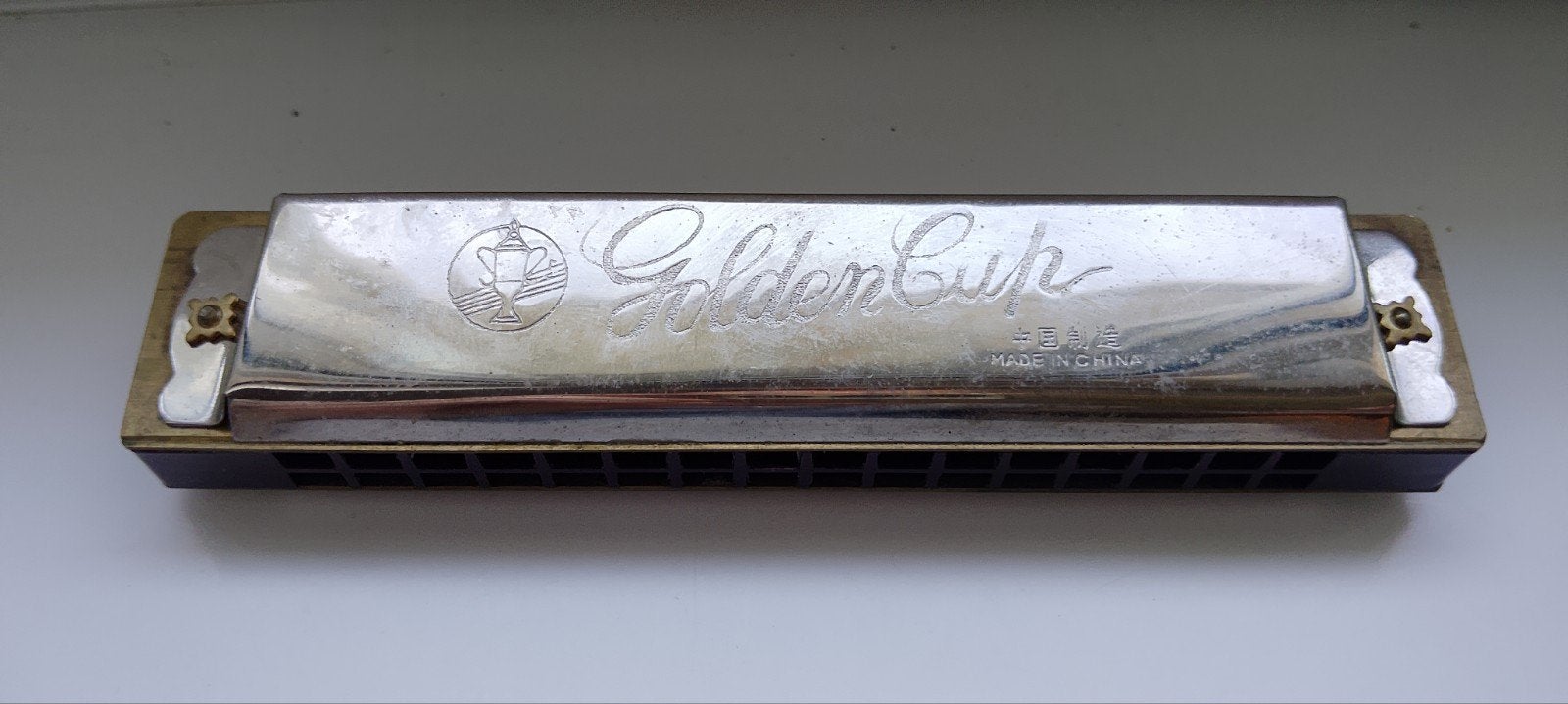 Klassieke Golden Cup Mondharmonica - Vintage Blaasinstrument, Ophalen of Verzenden