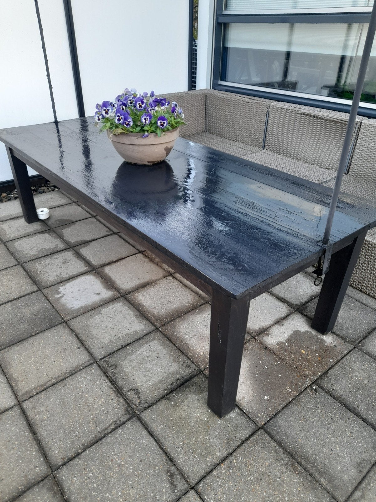 teakhouten tuintafel - Zwart h60 b84 l205, Ophalen, Gebruikt, Rechthoekig, Hout